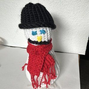 Vintage Crochet Snowman Figurine Stuffed Primitive Handmade 11" Tall